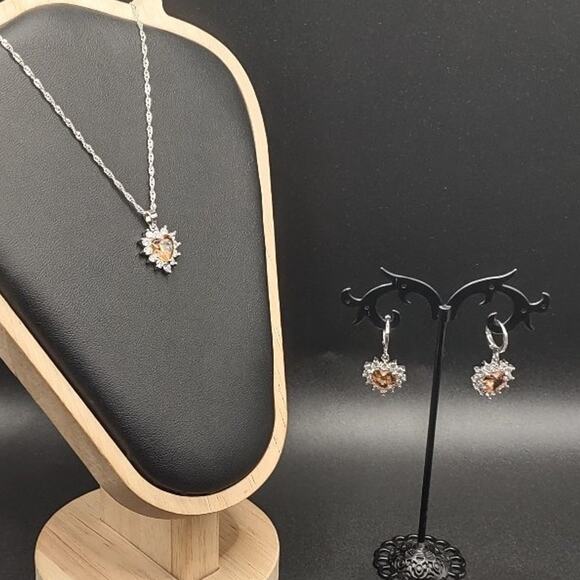 925 Silver Lab Citron Heart Necklace Earrings Set BOHO Women's Summer Gift NEW! - Picture 1 of 8